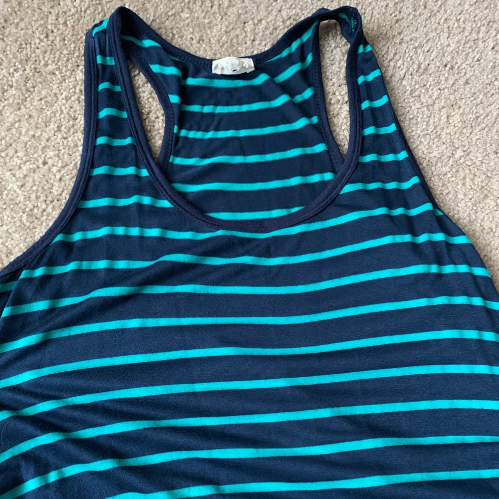 Navy and green striped maxi dress